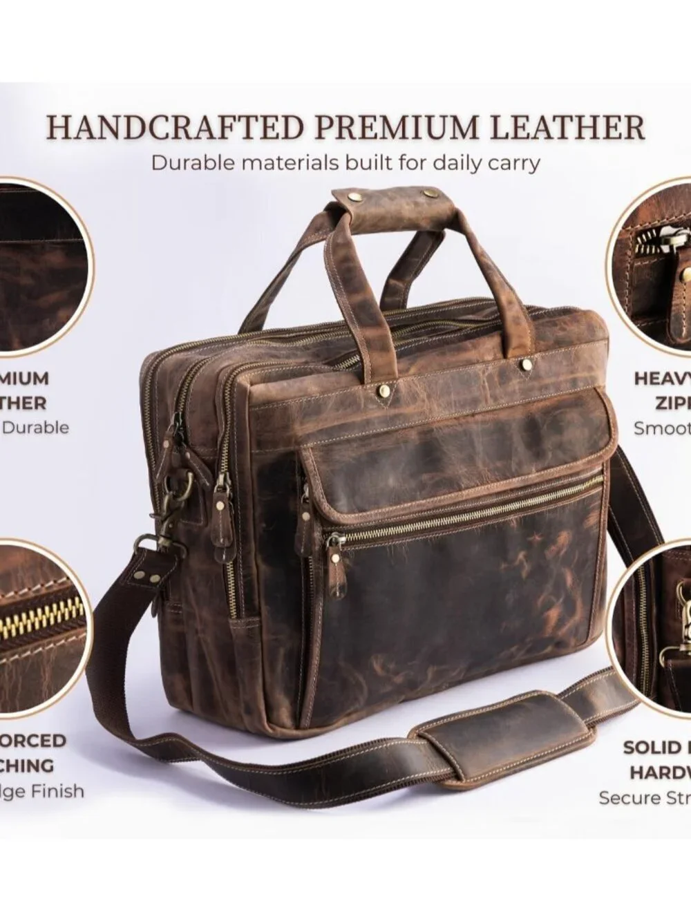 Men's Vintage Brown Genuine Leather Vintage Adjustable Strap Messenger Hand Bag